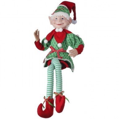 Regency International Elf with Ornament Ball Figurine Green Red White Resin 15 inches 