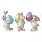 POLYSTONE BUNNY FIGURINE CARRYING EGG 3AS 4.5" (PTMT) 